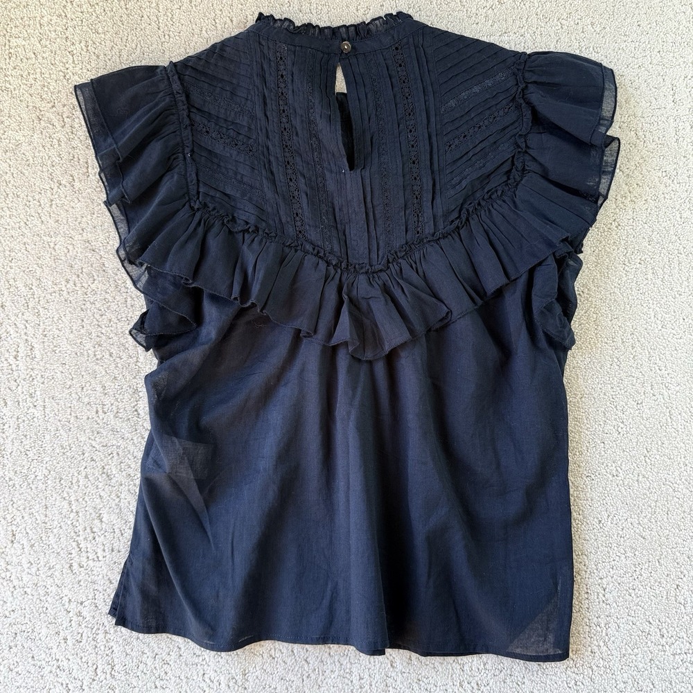 Veronica Beard Tamsyn Lace Top Women 2 Navy Blue Ruffle Cotton Blouse $268